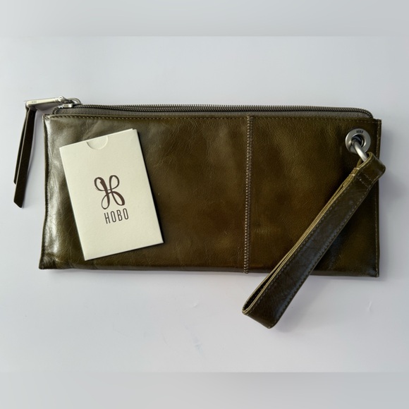 HOBO Leather Wristlet Clutch Purse-Olive Green - Picture 2 of 3